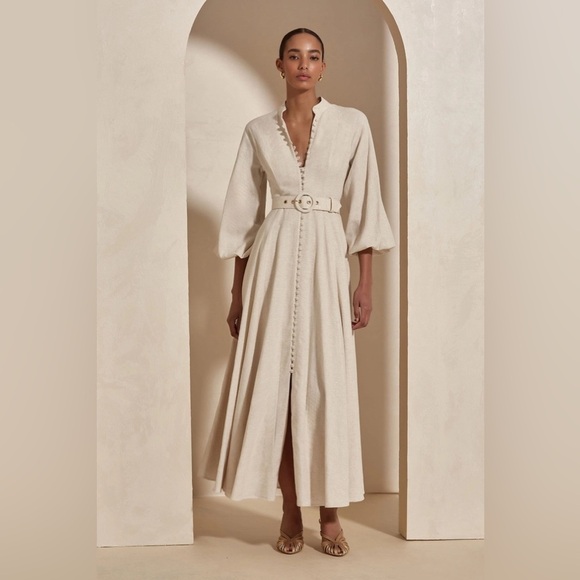 Commense Dresses & Skirts - Commense Cream Linen Blend Belted Dress